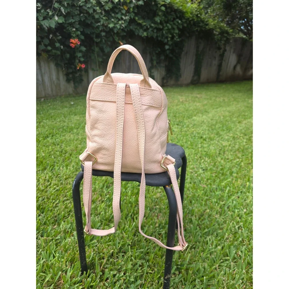 Made in Italy Blush Pink Pebbled Leather Mini Backpack Gold Hardware Handbag